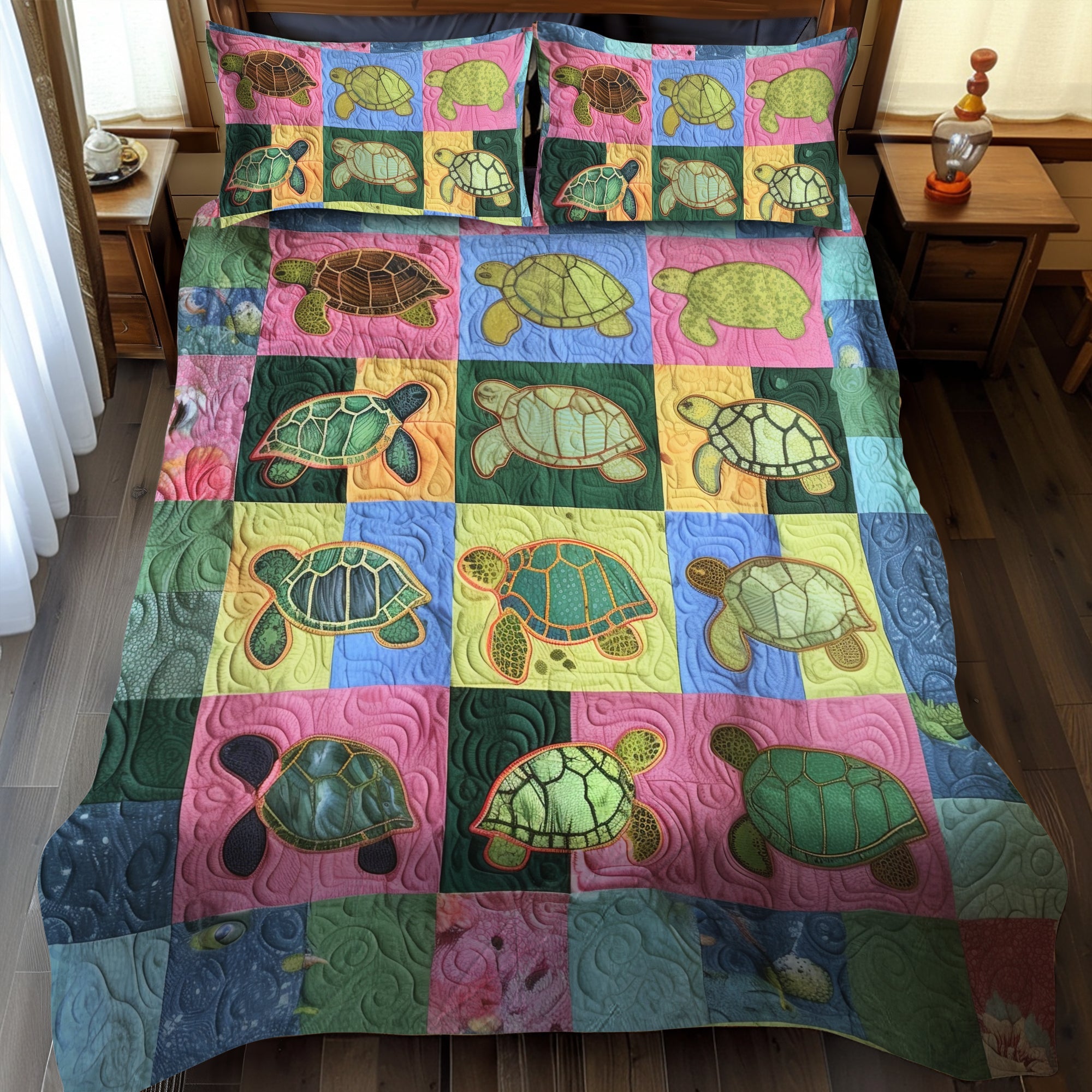 Set di Biancheria da Letto Trapuntata 3 Pezzi Onde della Tartaruga
