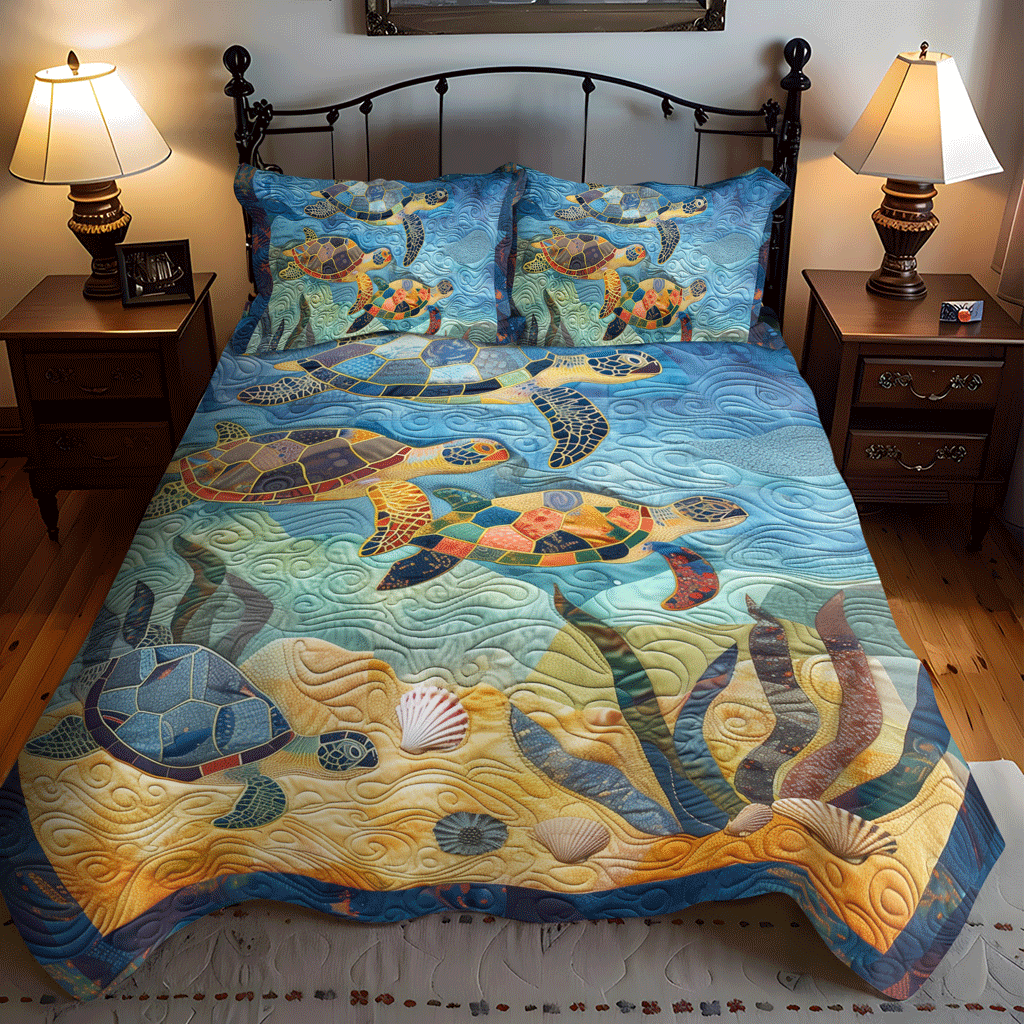 Set di Biancheria da Letto Trapuntata 3 Pezzi Armonia della Tartaruga