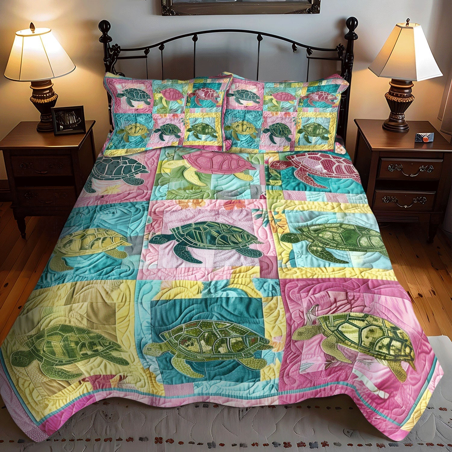Set di Biancheria da Letto Trapuntata 3 Pezzi Barriera Corallina della Tartaruga