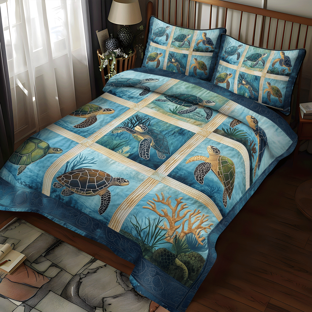 Set di Biancheria da Letto Trapuntata 3 Pezzi Sussurro della Tartaruga