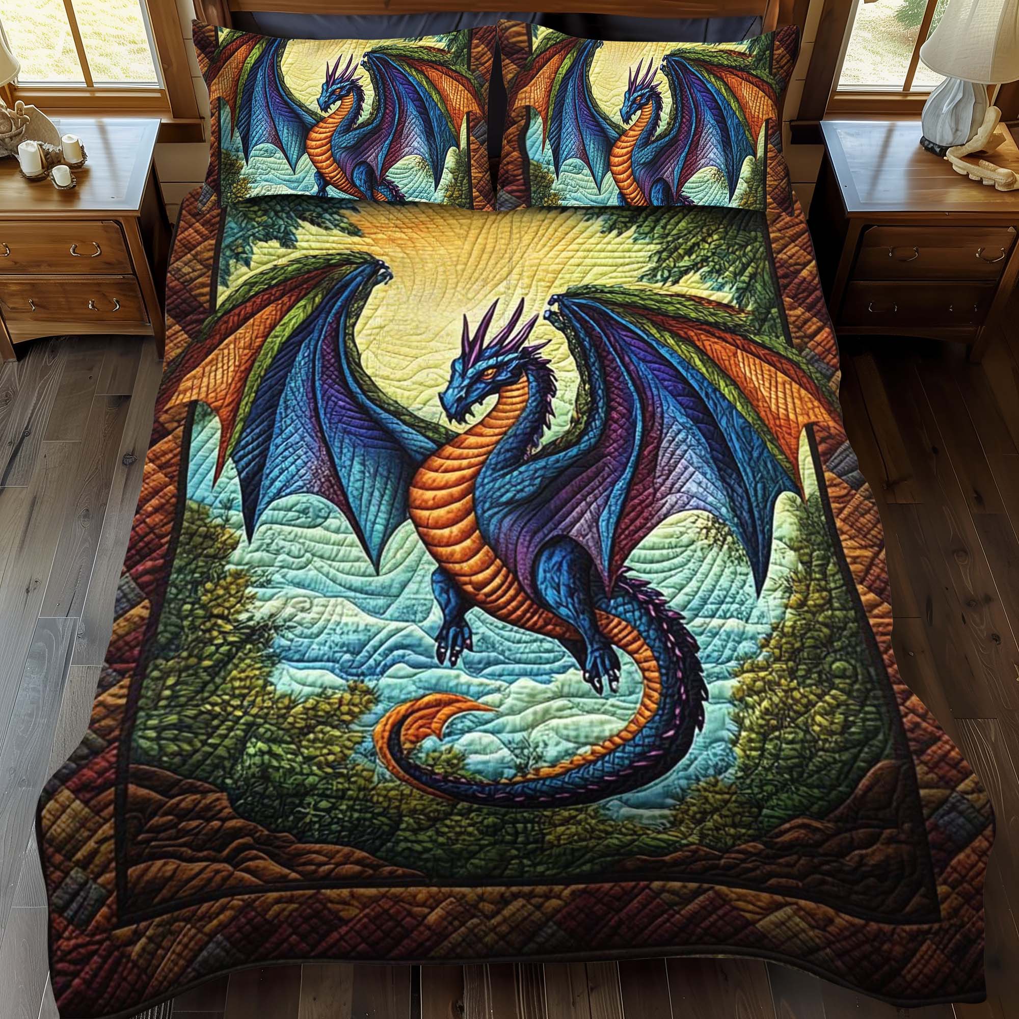 Set di Biancheria da Letto Trapuntata 3 Pezzi Fiammata del Crepuscolo