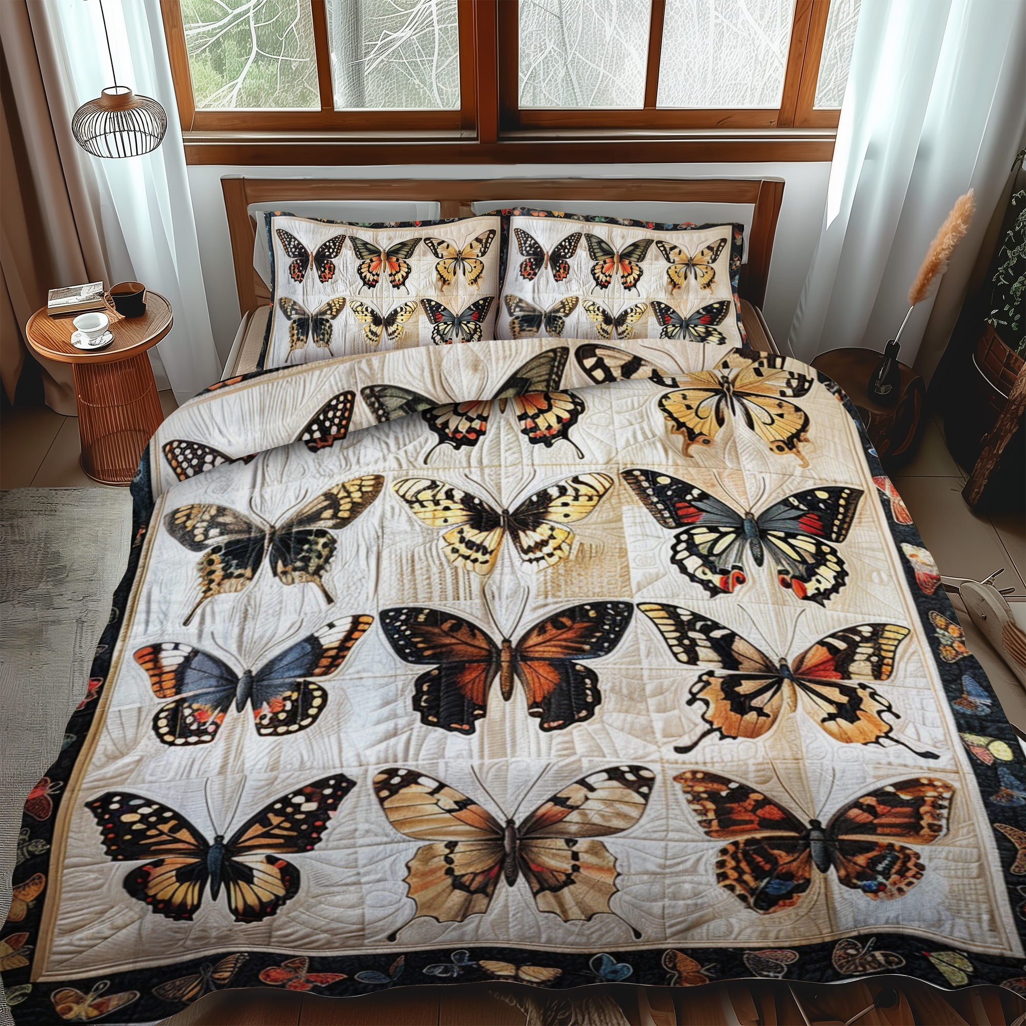 Set di Biancheria da Letto Trapuntata 3 Pezzi Farfalle Vibranti