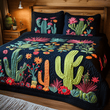 Set di Biancheria da Letto Trapuntata 3 Pezzi Cactus Vibrante