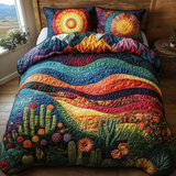 Set di Biancheria da Letto Trapuntata 3 Pezzi Villaggio Vibrante del Cactus
