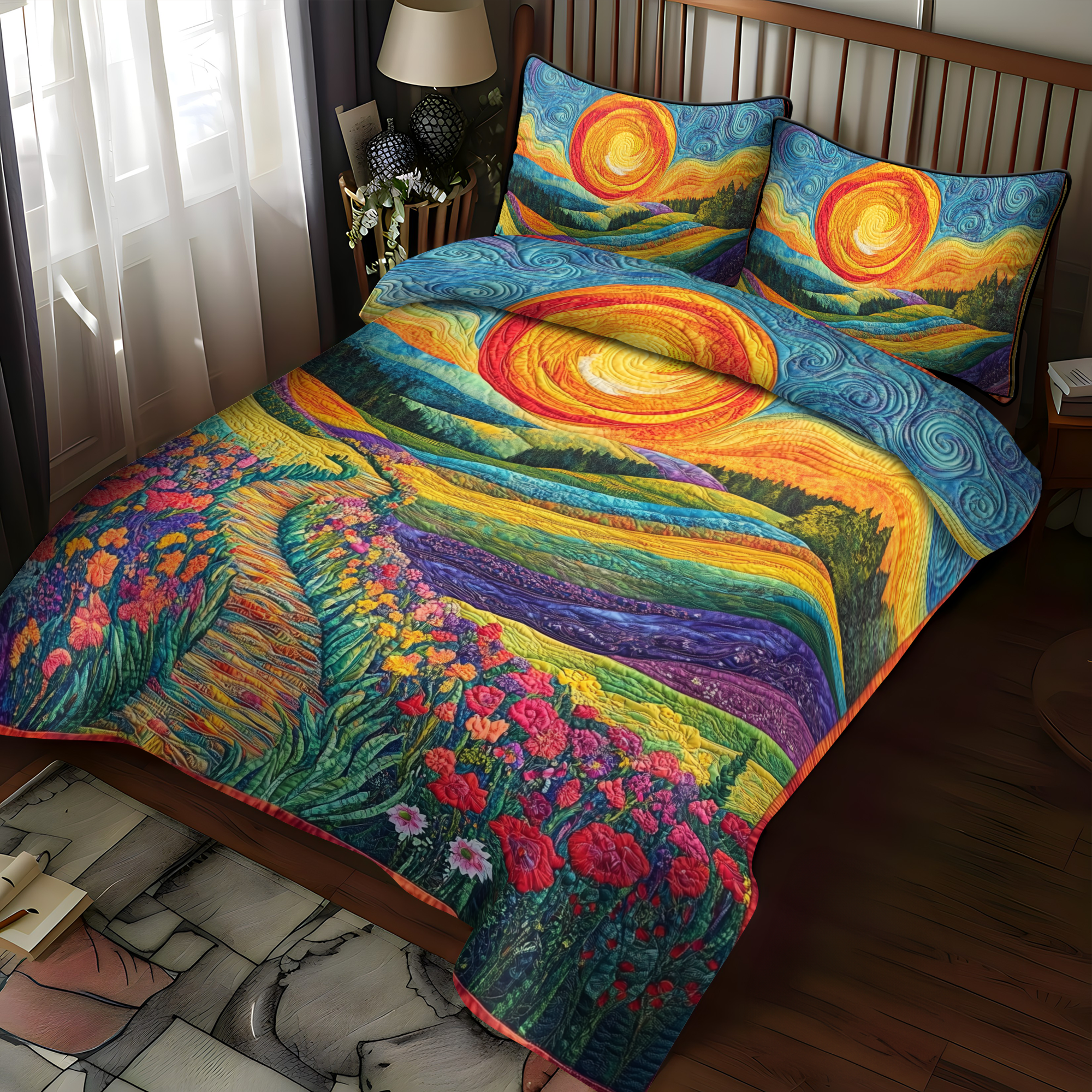 Set di Biancheria da Letto Trapuntata 3 Pezzi Orizzonte Vibrante