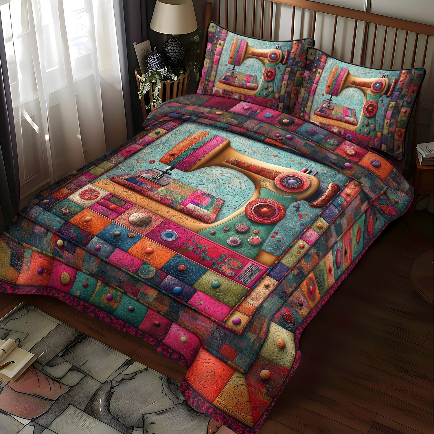 Set di Biancheria da Letto Trapuntata 3 Pezzi Vintage Stitch