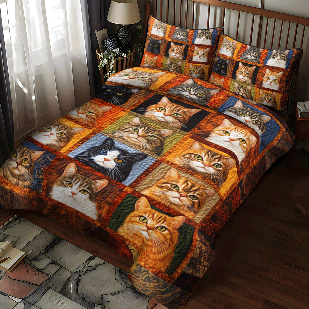 Set di Biancheria da Letto Trapuntata 3 Pezzi Gatto Stravagante di Patterned