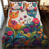 Set di Biancheria da Letto Trapuntata 3 Pezzi Gatto Stravagante della Fantasia