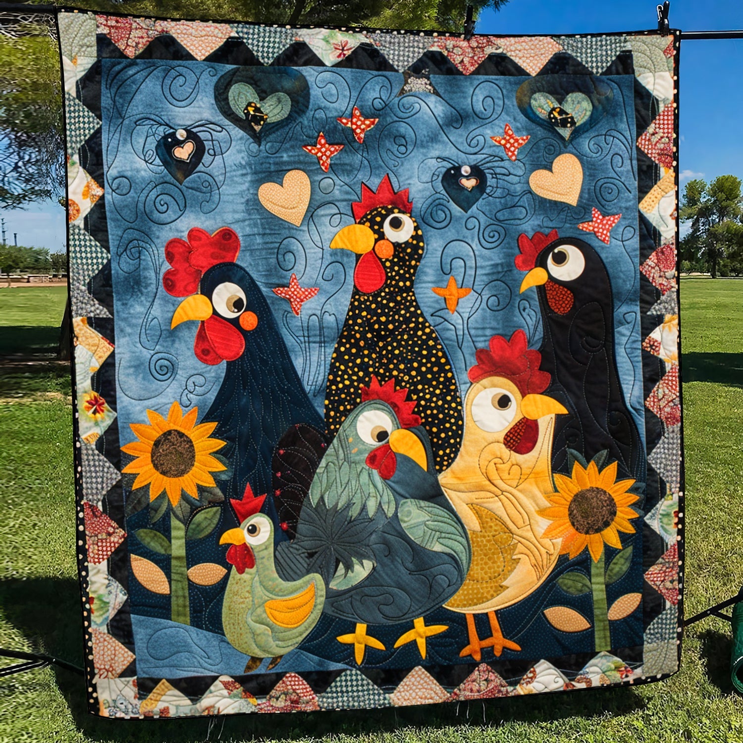 Fattoria Fiabesca di Notte Quilt Artistico da Parete
