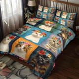 Set di Biancheria da Letto Trapuntata 3 Pezzi Baffi e Fiori