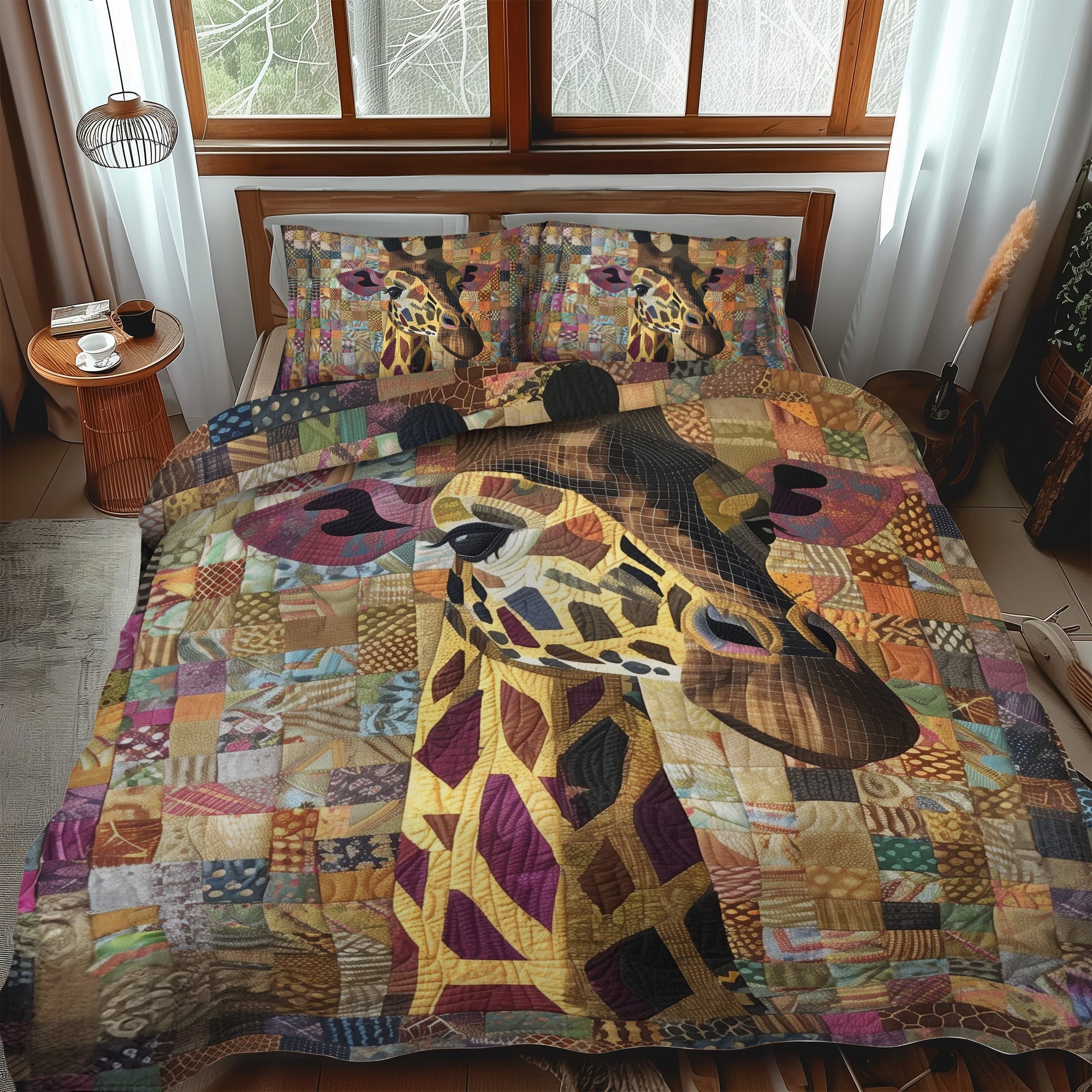 Set di Biancheria da Letto Trapuntata 3 Pezzi Giraffa Selvaggia