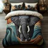 Set di Biancheria da Letto Trapuntata 3 Pezzi Elefante Selvaggio