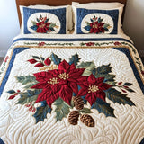 Set di Biancheria da Letto Trapuntata 3 Pezzi Inverno Fioritura