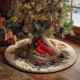 Nido del Cardinale d'Inverno Copri Base per Albero di Natale Trapuntato