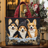 Corgi d'Inverno Borsa Tote Trapuntata