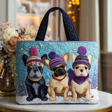 Bouledogue Francese d'Inverno Borsa Tote Trapuntata