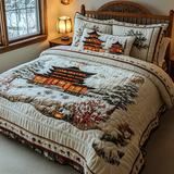 Set di Biancheria da Letto Trapuntata 3 Pezzi Pagoda Giapponese dell'Inverno