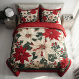 Set di Biancheria da Letto Trapuntata 3 Pezzi Inverno Stella di Natale Fioriture