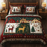 Set di Biancheria da Letto Trapuntata 3 Pezzi Renna dell'Inverno