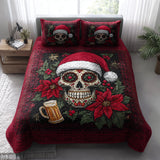Set di Biancheria da Letto Trapuntata 3 Pezzi Inverno Teschio Fioritura