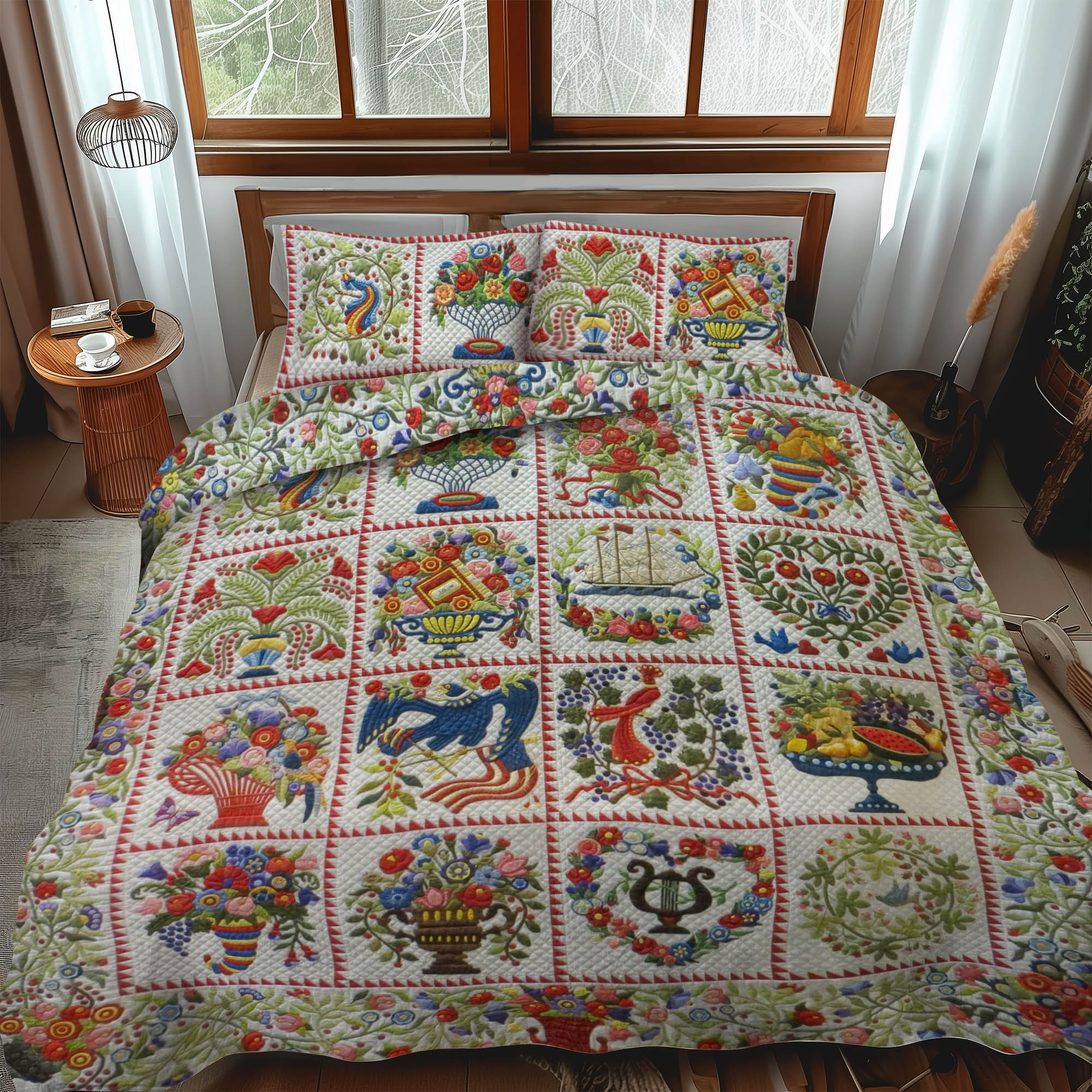 Set di Biancheria da Letto Trapuntata 3 Pezzi Fiori del Bosco dell'Estro