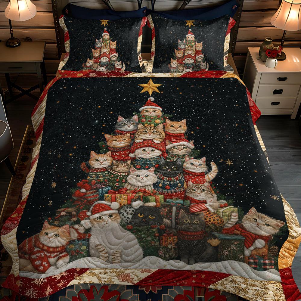 Set di Biancheria da Letto Trapuntata 3 Pezzi Gatti di Xmas