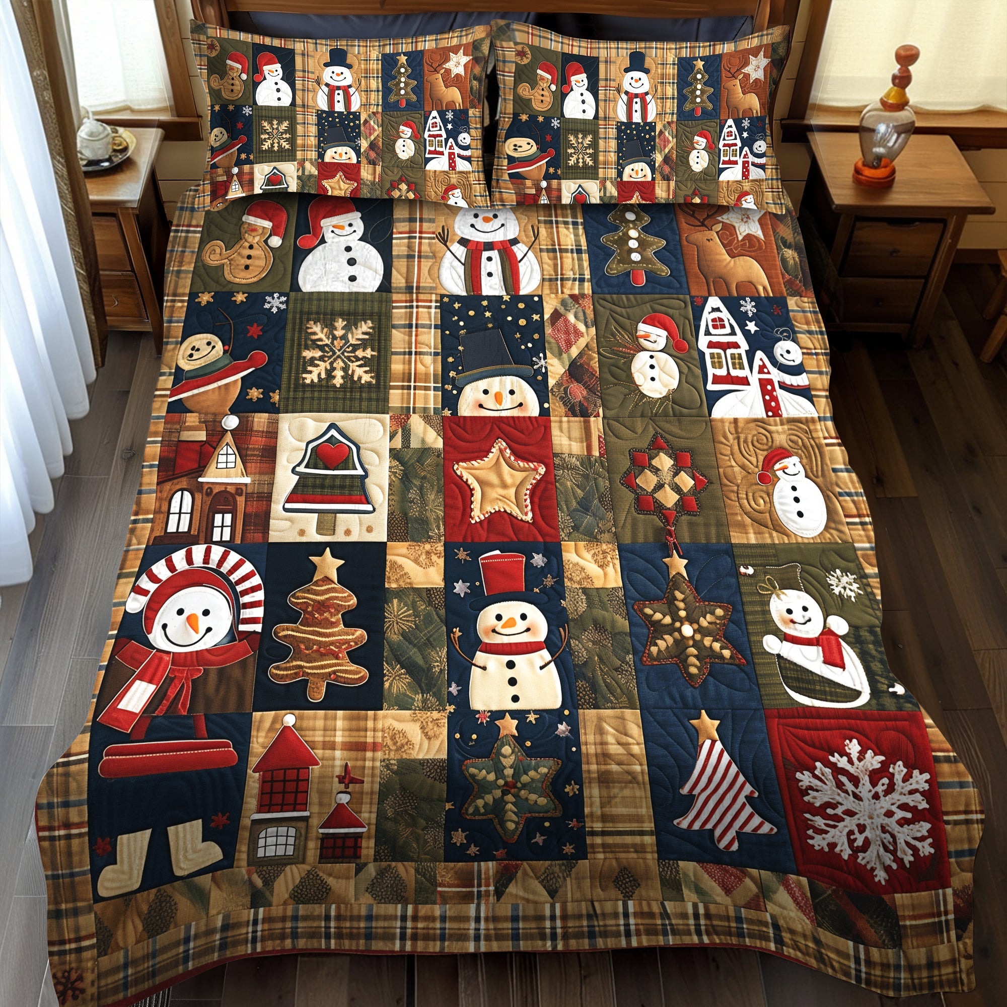 Set di Biancheria da Letto Trapuntata 3 Pezzi Patchwork del Natale
