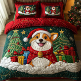 Set di Biancheria da Letto Trapuntata 3 Pezzi Corgi del Natale