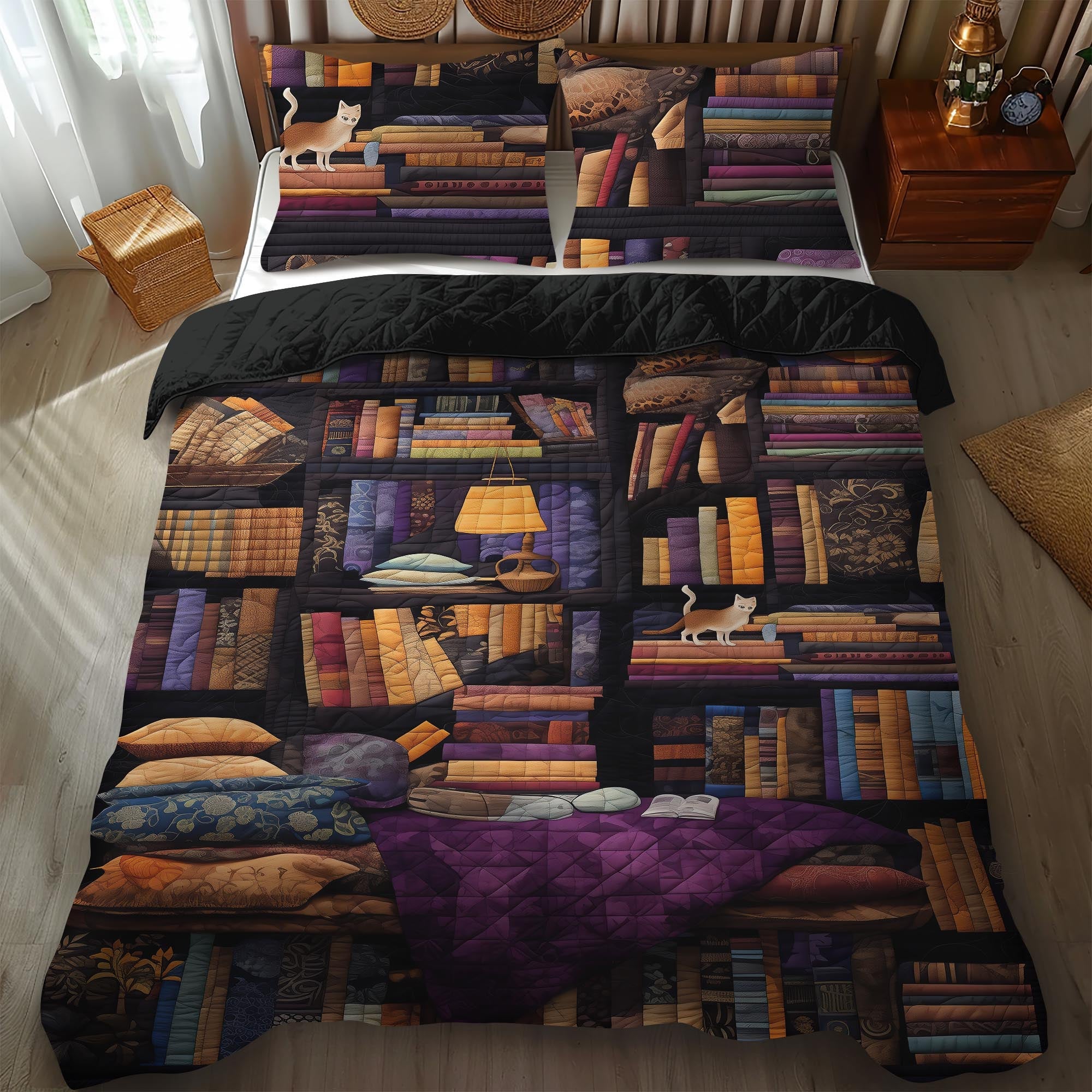 Set di Biancheria da Letto Trapuntata 3 Pezzi Libreria Vintage