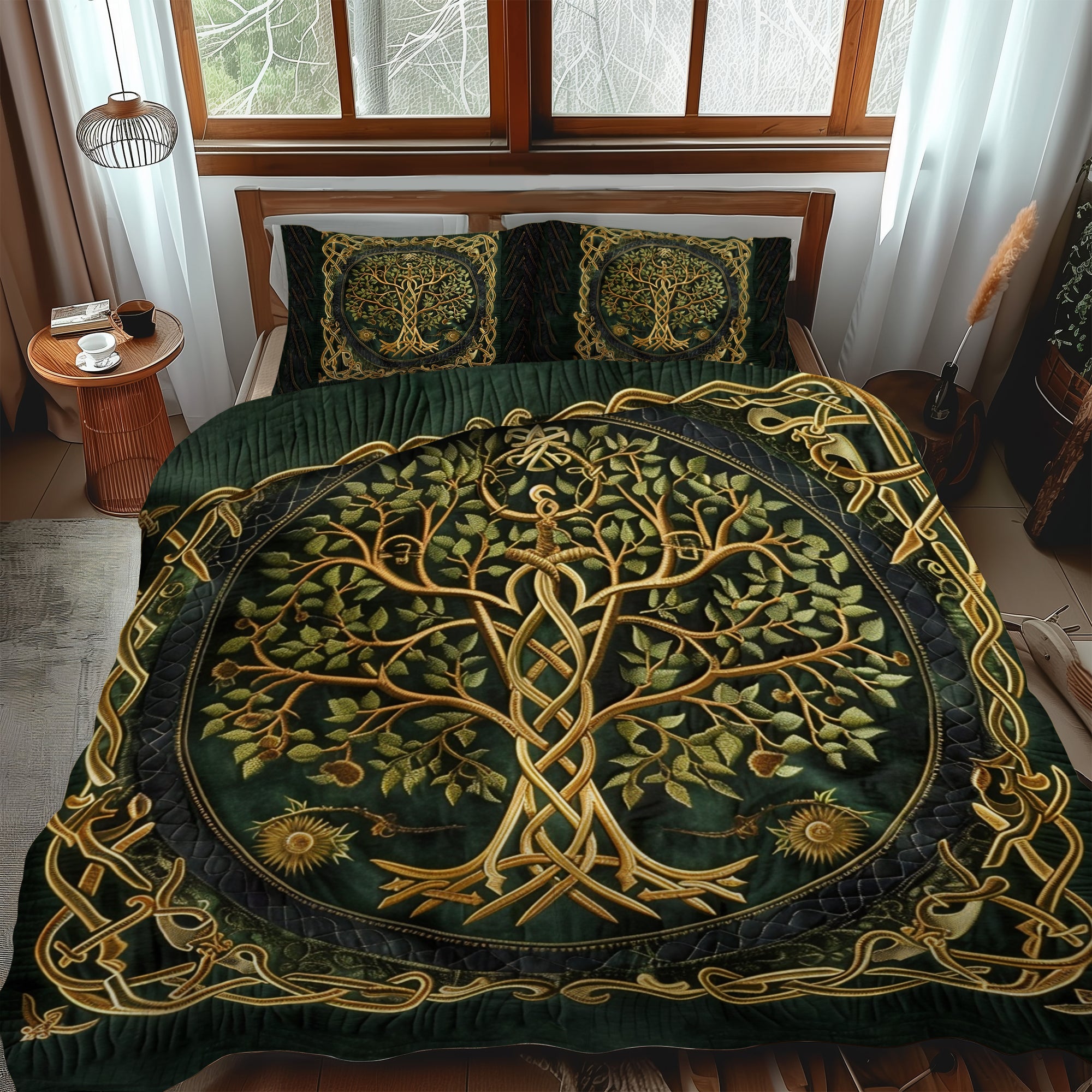 Set di Biancheria da Letto Trapuntata 3 Pezzi Albero Celtico dell'Eredità della Vita