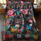 Set di Biancheria da Letto Trapuntata 3 Pezzi Giardino Francese Floreale del Bulldog