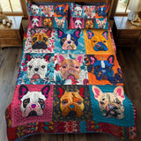 Set di Biancheria da Letto Trapuntata 3 Pezzi Bulldog Colorato Francese