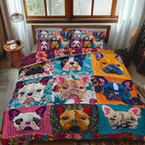 Set di Biancheria da Letto Trapuntata 3 Pezzi Bulldog Colorato Francese