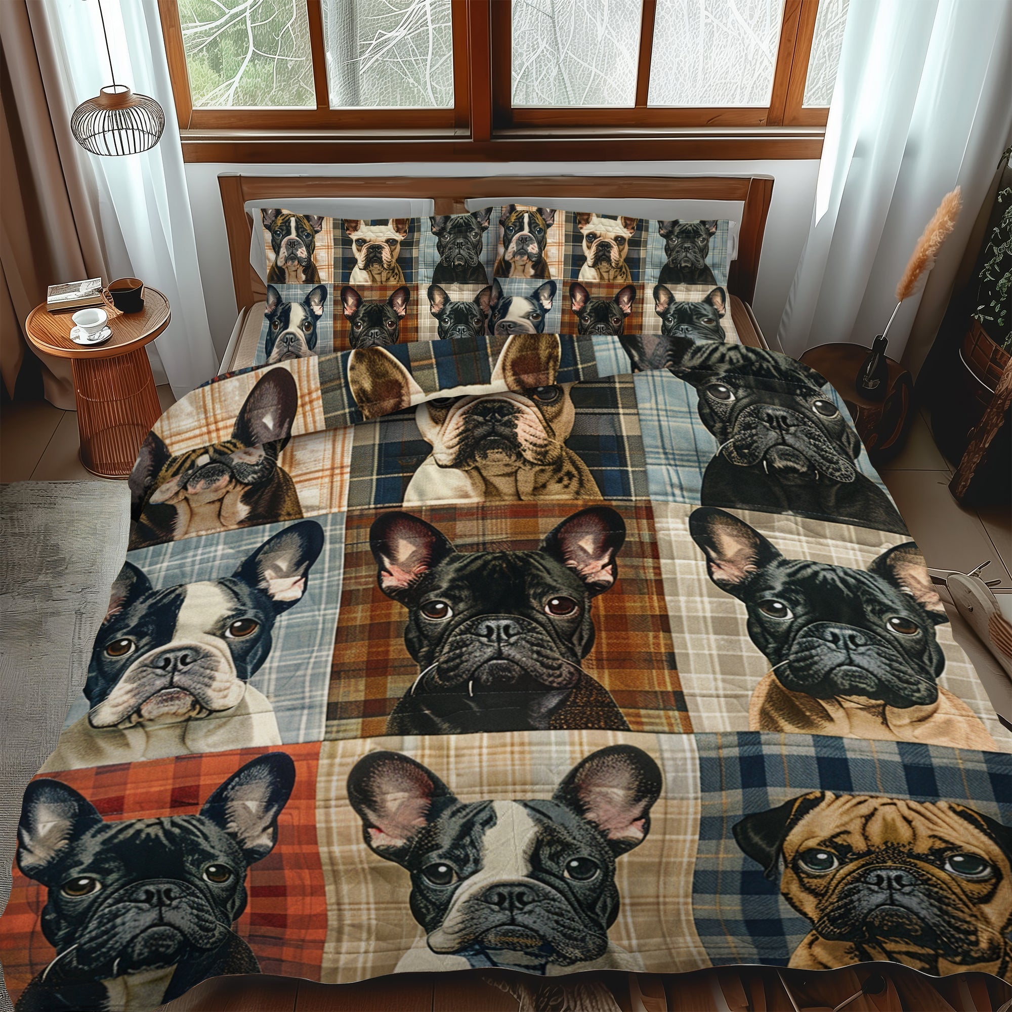 Set di Biancheria da Letto Trapuntata 3 Pezzi Bulldog Scozzese Francese