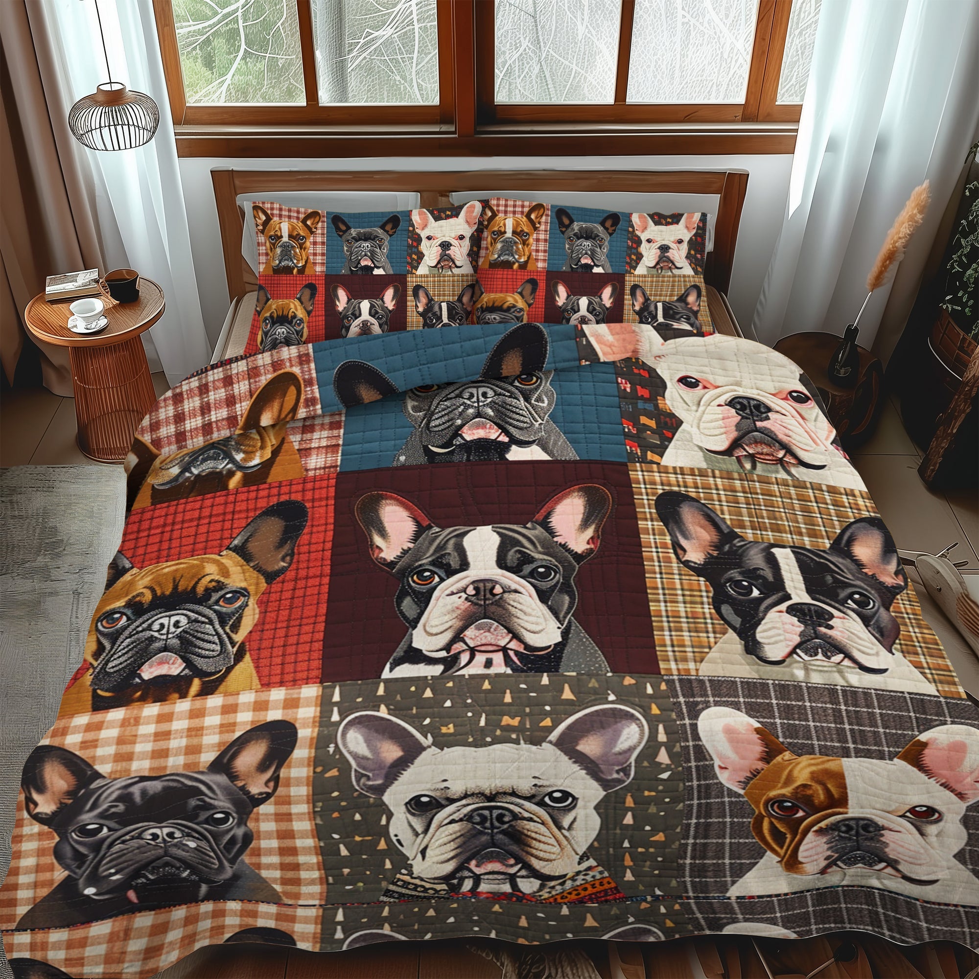 Set di Biancheria da Letto Trapuntata 3 Pezzi Vibrante Frenchie Faces
