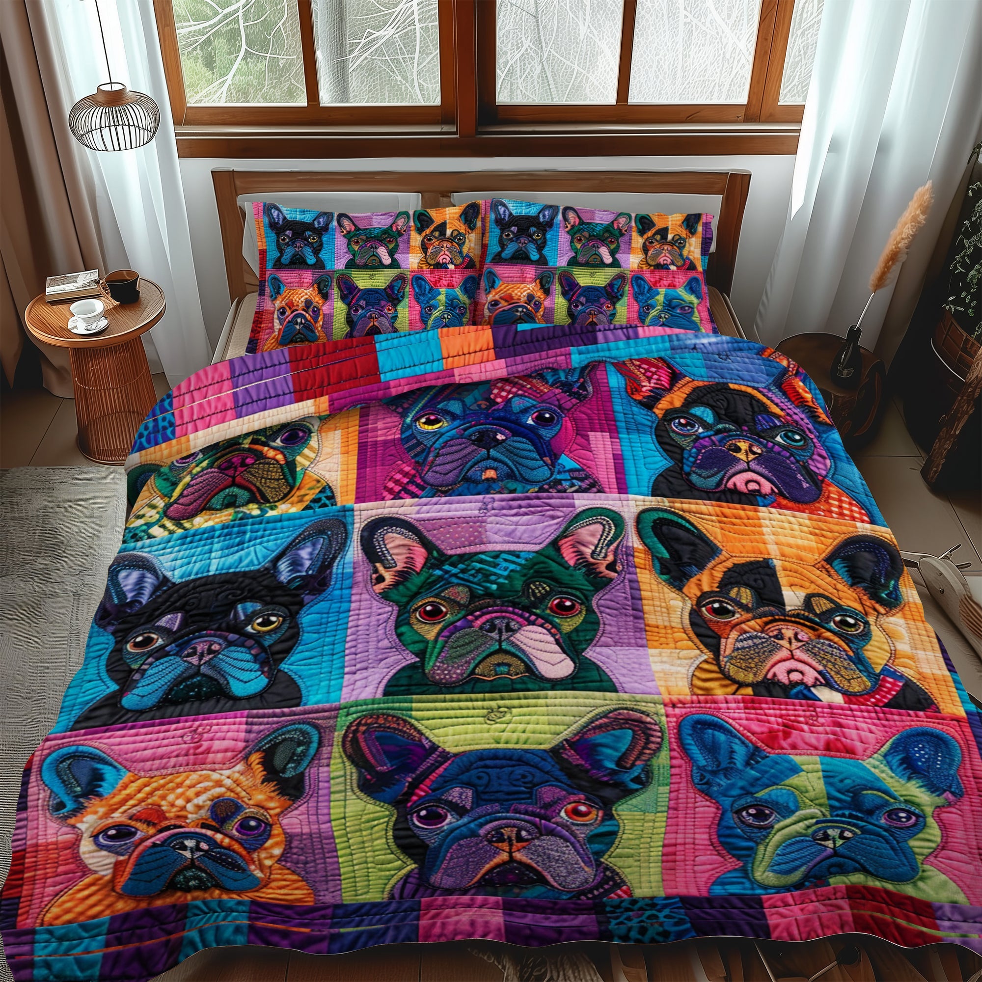 Set di Biancheria da Letto Trapuntata 3 Pezzi Bulldog Affascinante Francese