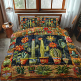 Set di Biancheria da Letto Trapuntata 3 Pezzi Cactus Vibrante della Pianta Grassa