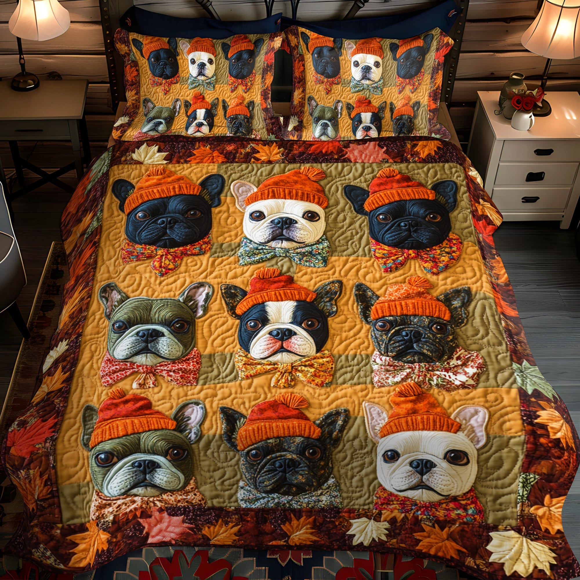 Set di Biancheria da Letto Trapuntata 3 Pezzi Bulldog Affascinante Francese