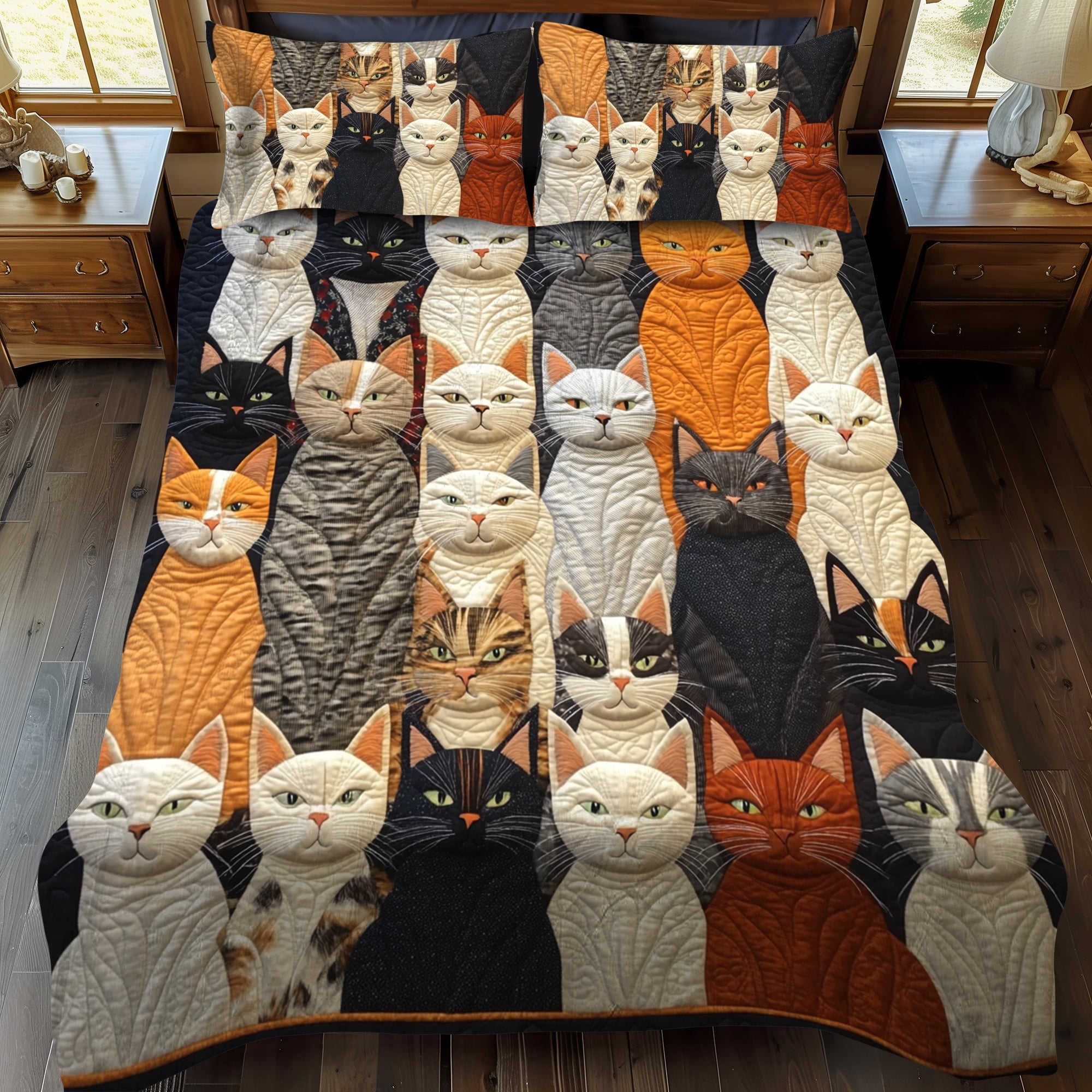 Set di Biancheria da Letto Trapuntata 3 Pezzi Parata del Gatto