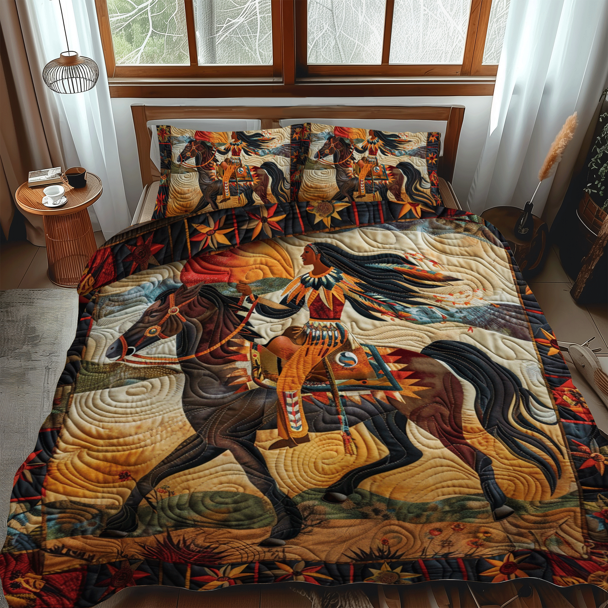 Set di Biancheria da Letto Trapuntata 3 Pezzi Cavallo Nativo Americano