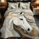 Set di Biancheria da Letto Trapuntata 3 Pezzi Cavallo Artistico Bianco