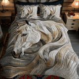 Set di Biancheria da Letto Trapuntata 3 Pezzi Cavallo Vibrante Bianco