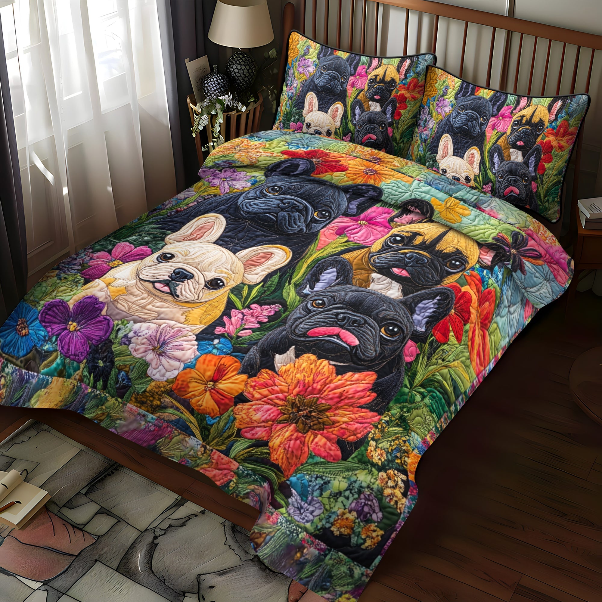 Set di Biancheria da Letto Trapuntata 3 Pezzi Bulldog Stravagante Francese