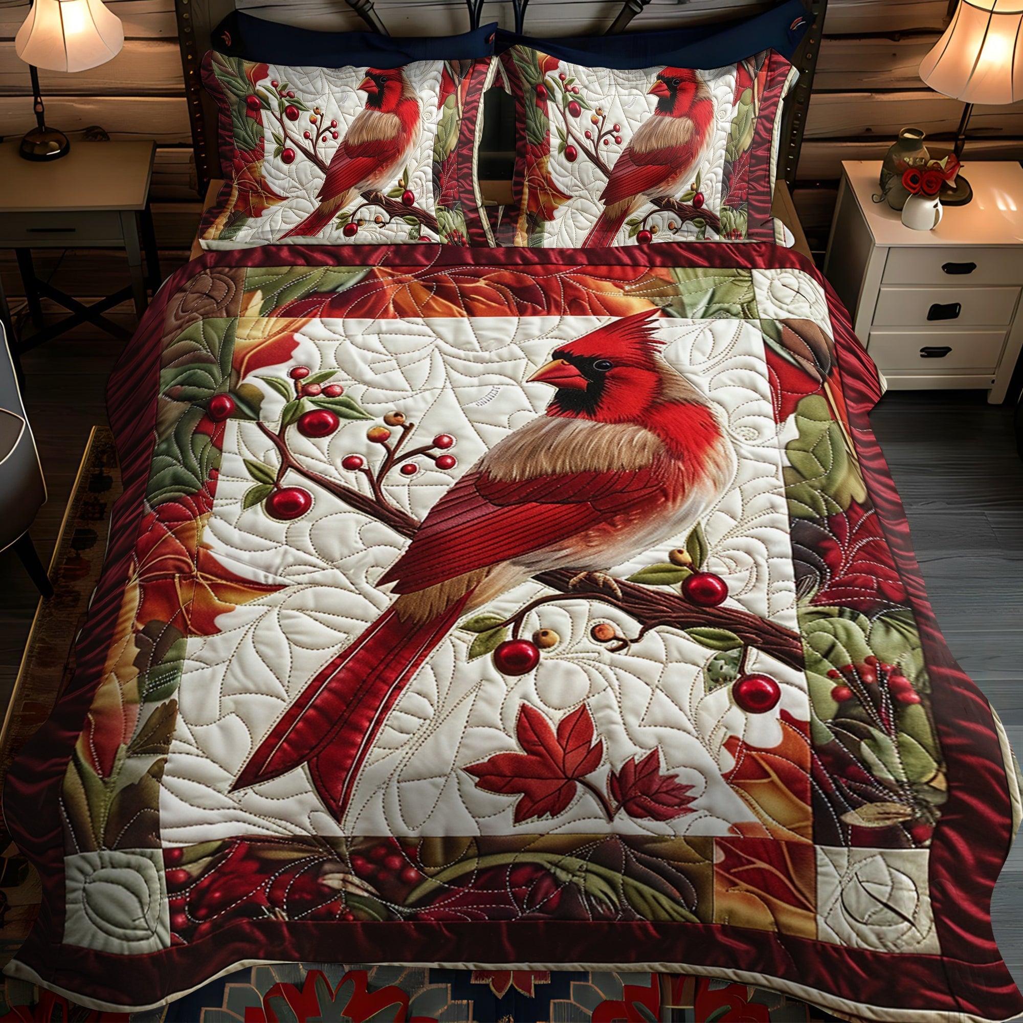 Set di Biancheria da Letto Trapuntata 3 Pezzi Uccello di Stunning del Cardinale