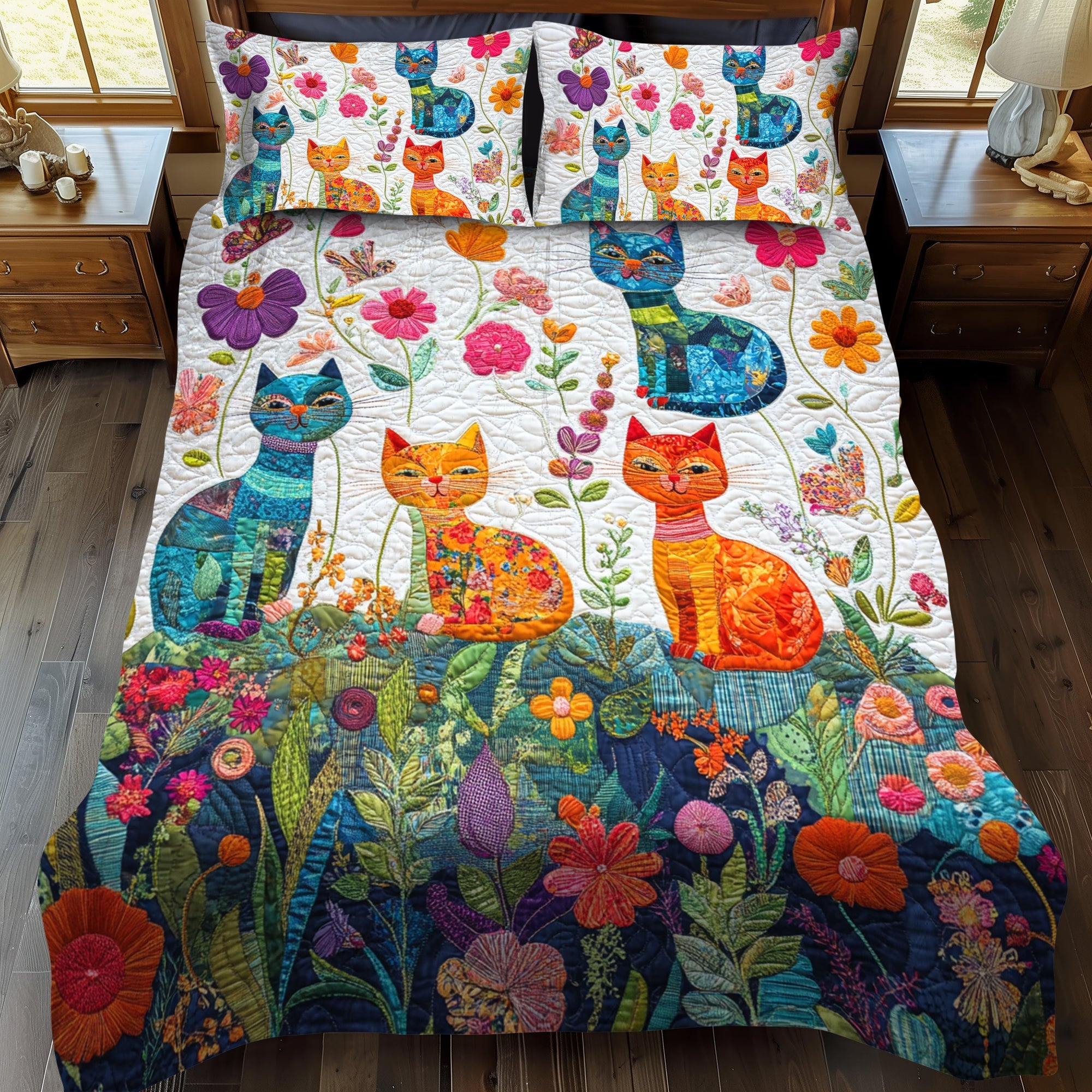 Set di Biancheria da Letto Trapuntata 3 Pezzi Fantasia del Felino del Gatto