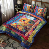 Set di Biancheria da Letto Trapuntata 3 Pezzi Gatto Vibrante di Peeking