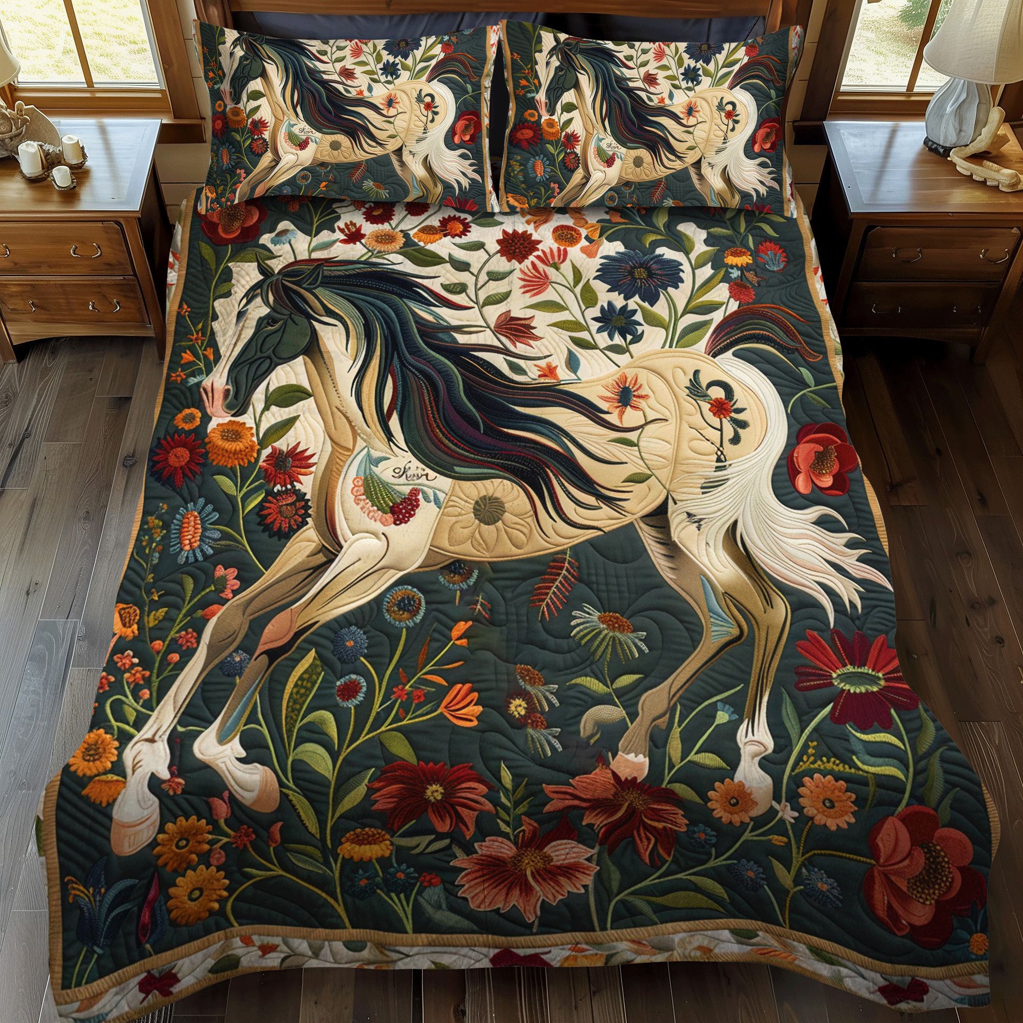 Set di Biancheria da Letto Trapuntata 3 Pezzi Cavallo Colorato al Galoppo