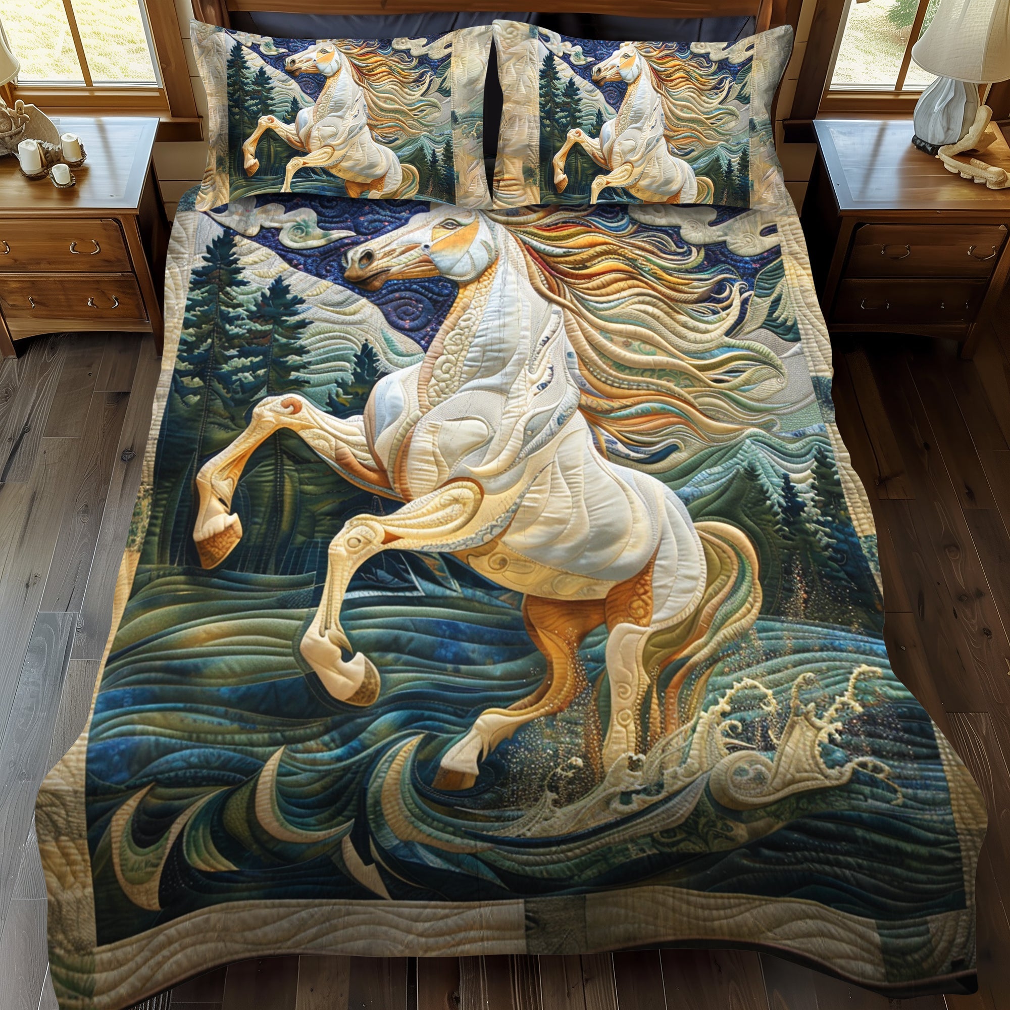 Set di Biancheria da Letto Trapuntata 3 Pezzi Cavallo al Galoppo