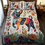 Set di Biancheria da Letto Trapuntata 3 Pezzi Bulldog Francese Floreale