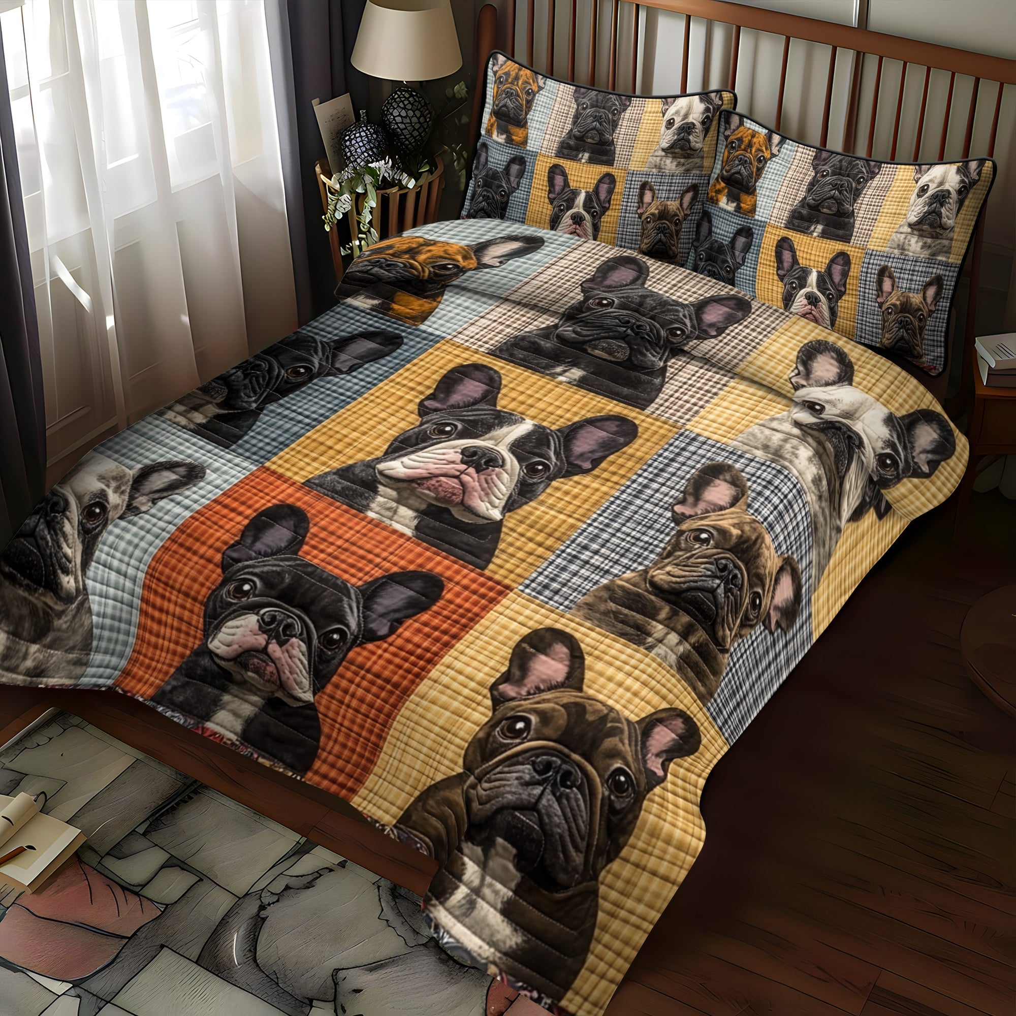 Set di Biancheria da Letto Trapuntata 3 Pezzi Gioia Francese del Bulldog
